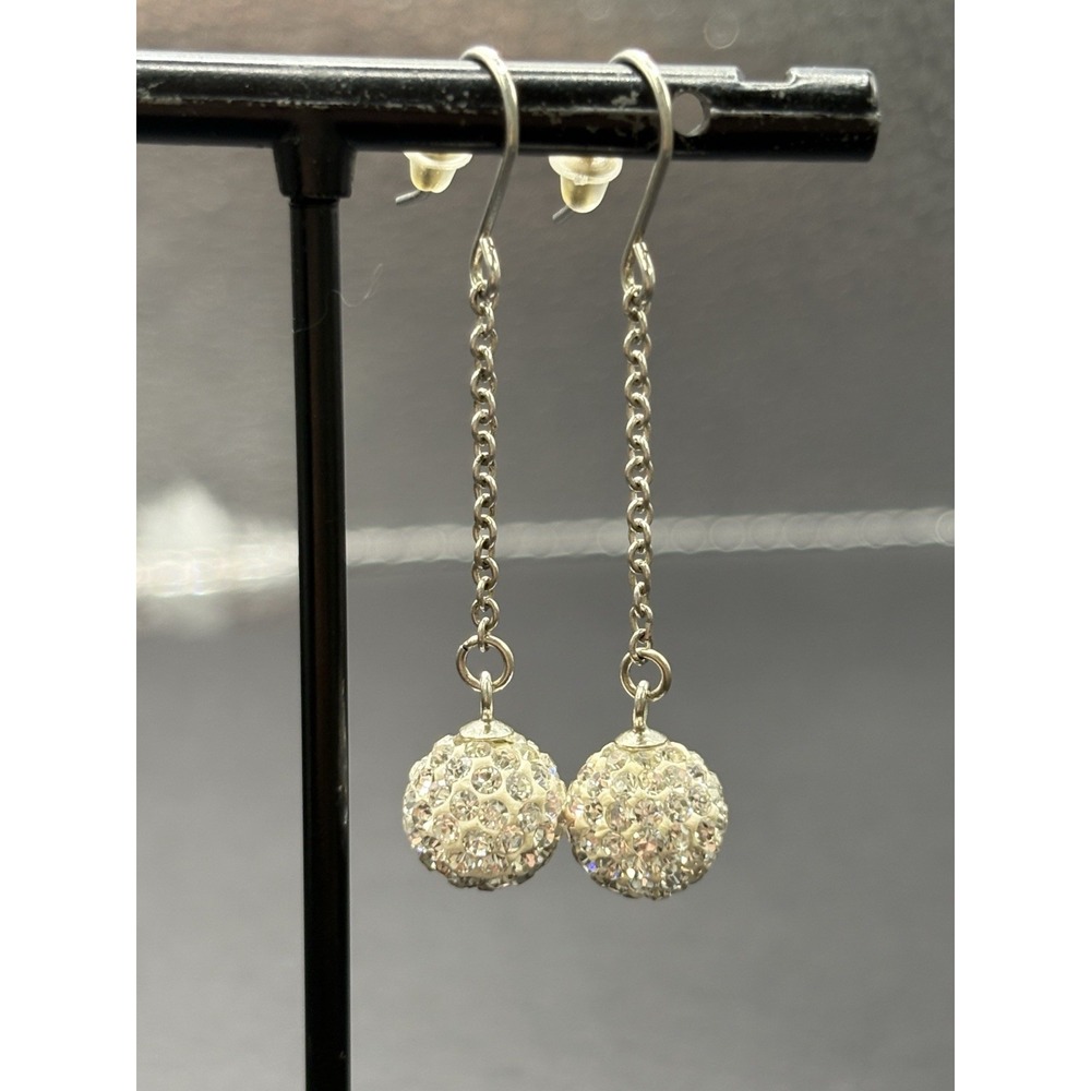 EUC Sterling Silver Crystals Dangle Earring 925 H21
